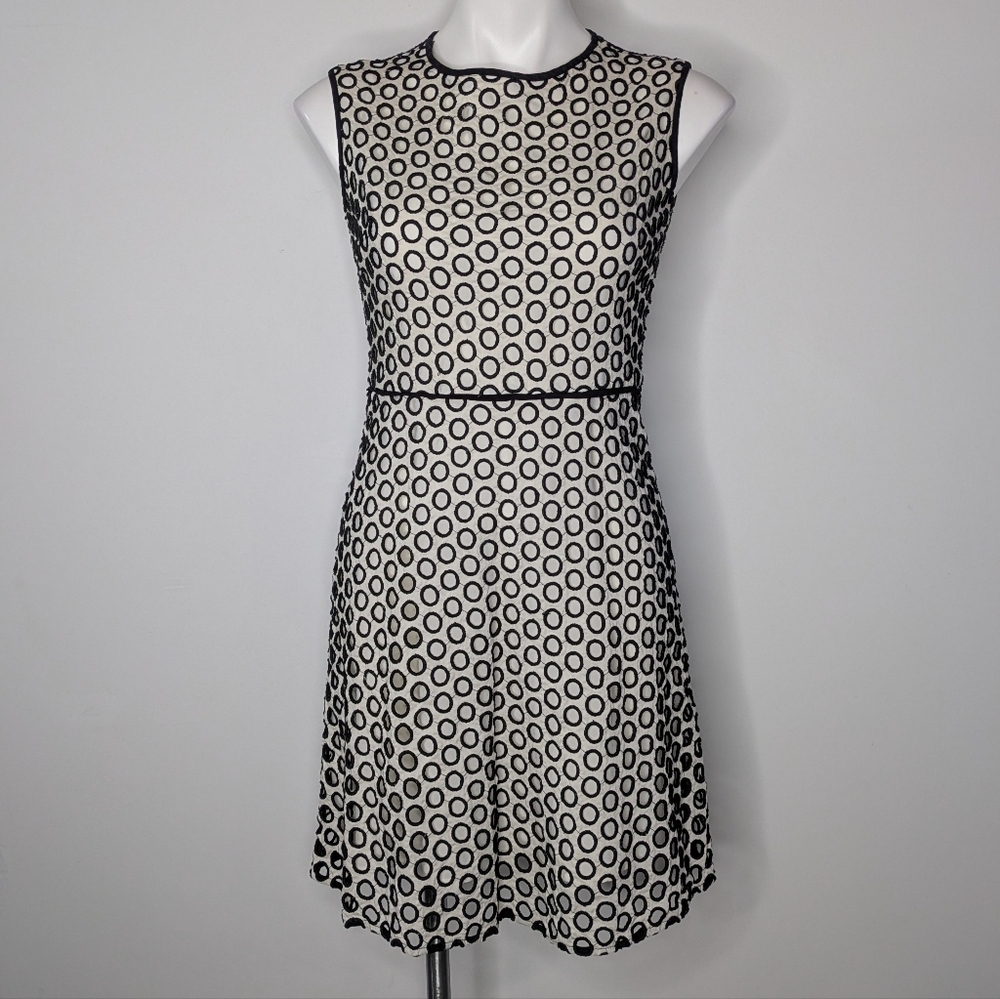 J. Crew Black & White Sleeveless Circle-Print Fit-and-Flare Dress